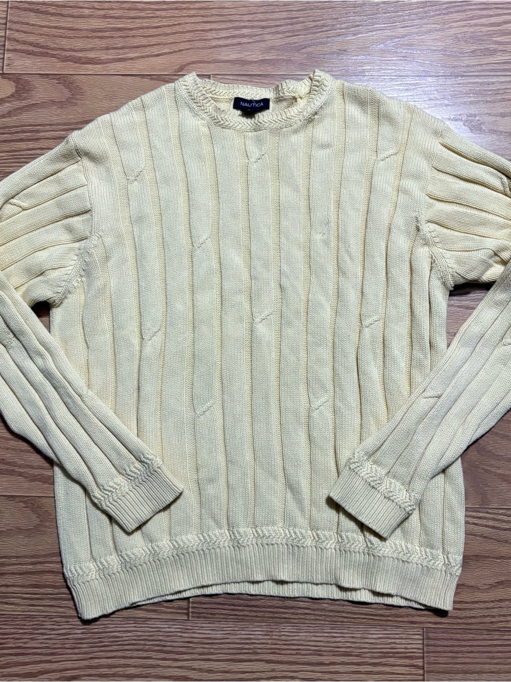 Vintage 90s Nautica Cream Cable Knit Sweater Men’s Large 100% Cotton Preppy